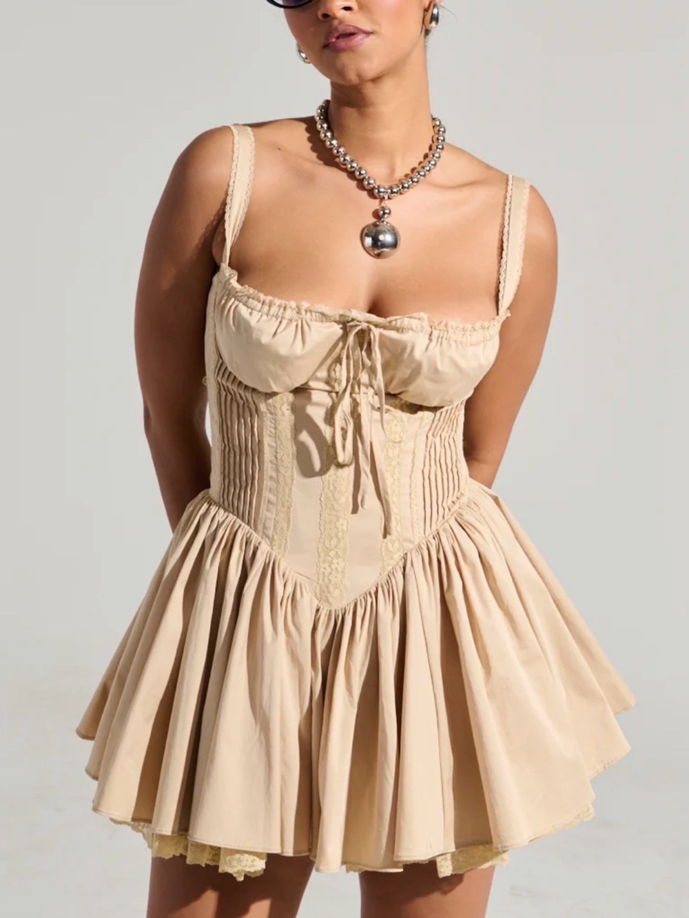 Women's Cream Corset Babydoll Dress